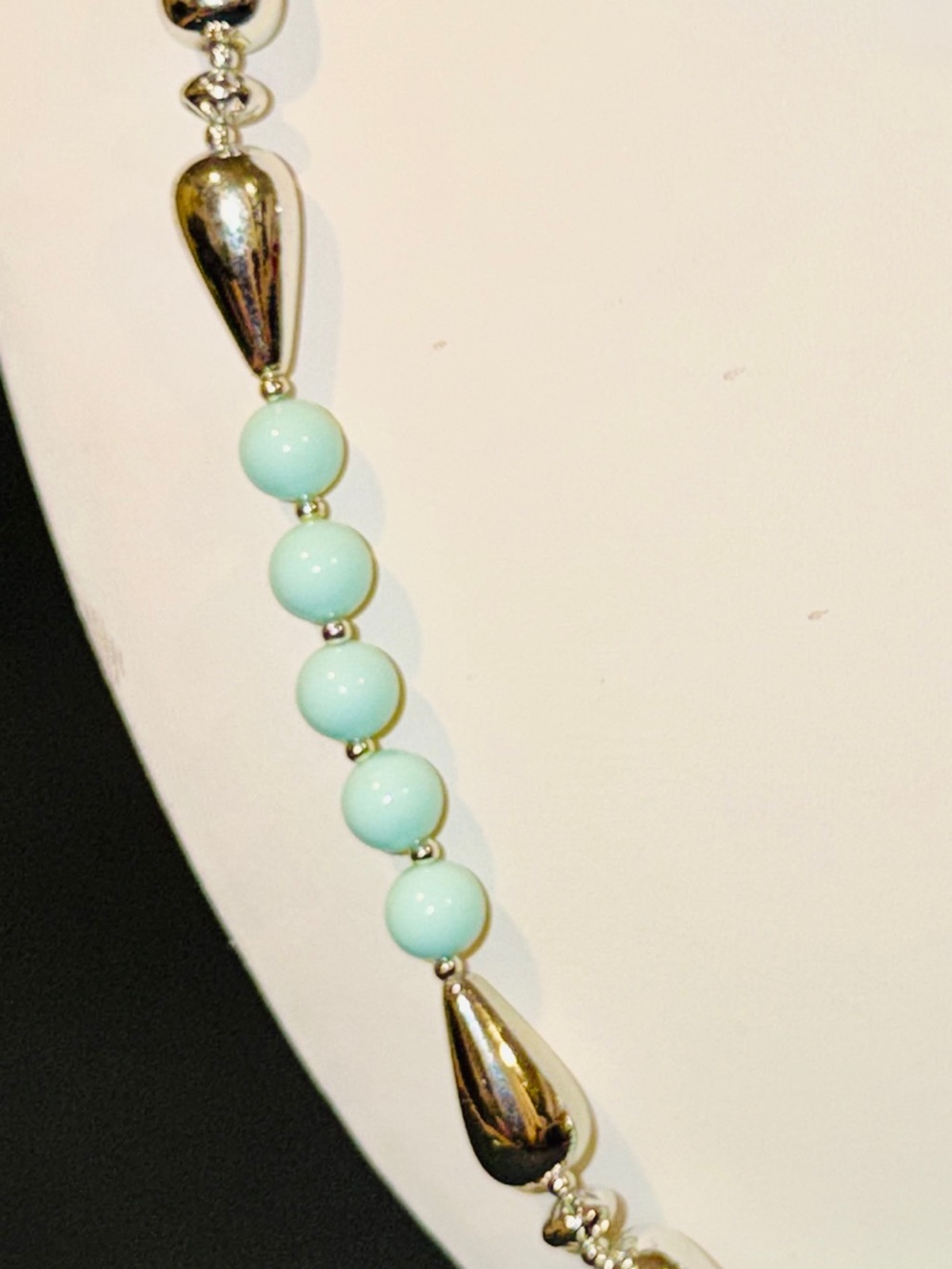 Vintage Aqua Beaded Necklace Silver Tone Teardrops 28” Statement Jewelry - Picture 2 of 5